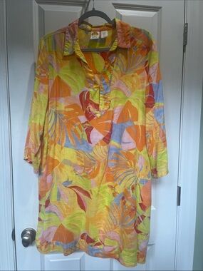 C&C California Tropical Print Long Sleeve Tunic Dress in Yellow & Orange
